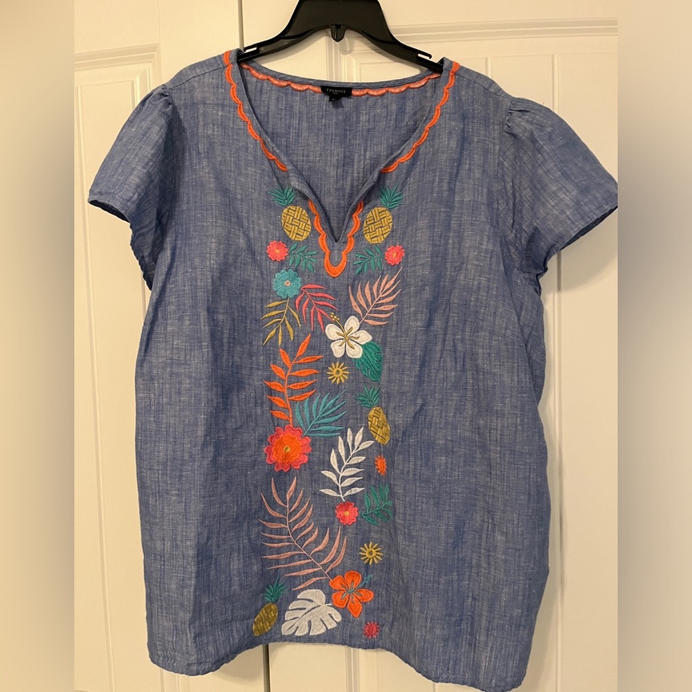 Talbots Chambray Embroidered Top